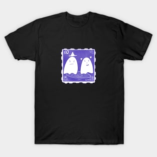 Cute Purple Ghost Couple Stamp Halloween T-Shirt
